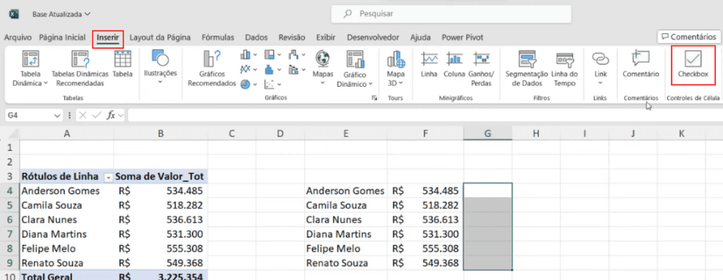 5 Ferramentas para Criar Gráficos Dinâmicos no Excel 12 Selecionando a opção checkbox