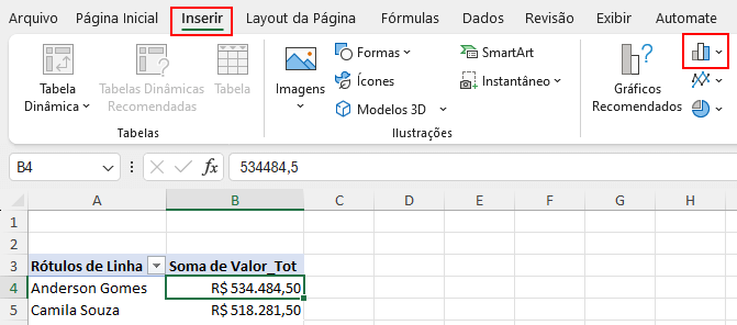 5 Ferramentas para Criar Gráficos Dinâmicos no Excel 5 Inserir gráfico de colunas