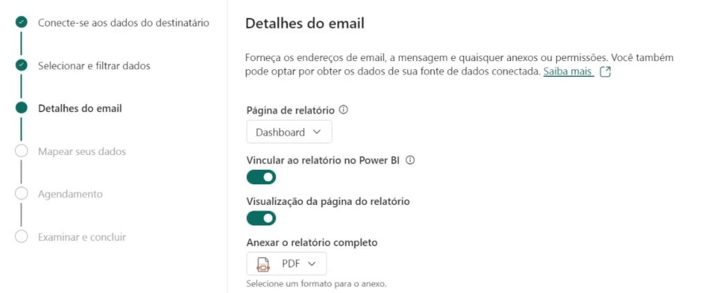 Enviar Relatórios Personalizados por E-mail com Power BI 12 Definir o formato como pdf