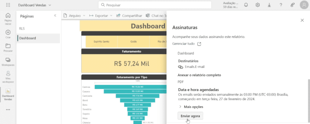 Enviar Relatórios Personalizados por E-mail com Power BI 16 Enviando os e-mails manualmente