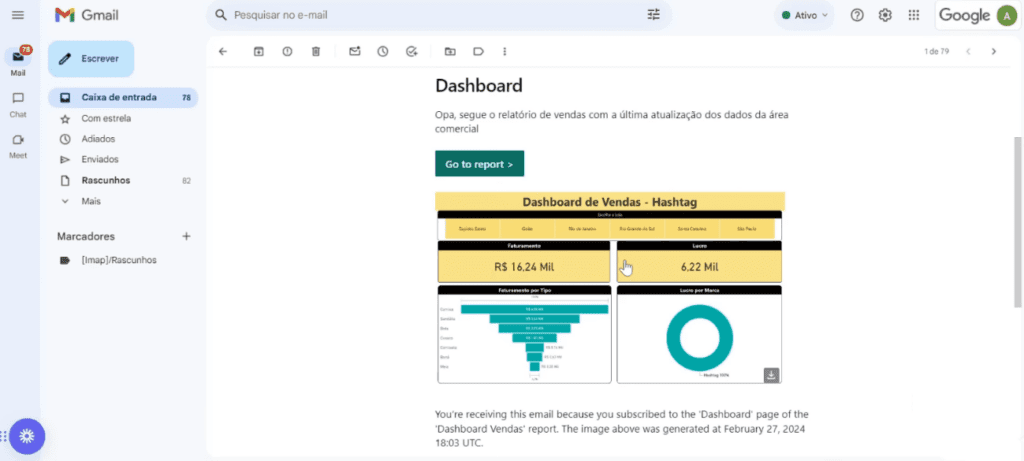 Enviar Relatórios Personalizados por E-mail com Power BI 17 e-mail recebido