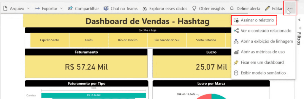 Enviar Relatórios Personalizados por E-mail com Power BI 7 Assinar o relatório