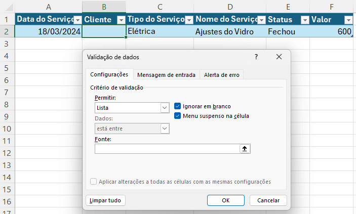 Validação de dados para os clientes