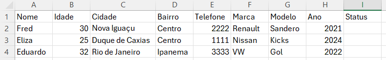 Preenchendo algumas informações na planilha de cadastro de clientes