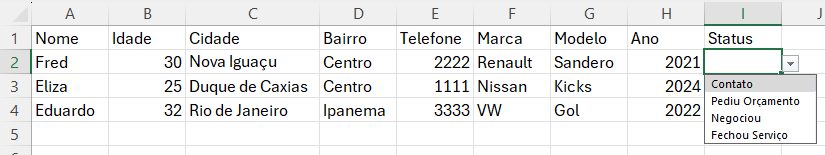 Visualizando a lista suspensa