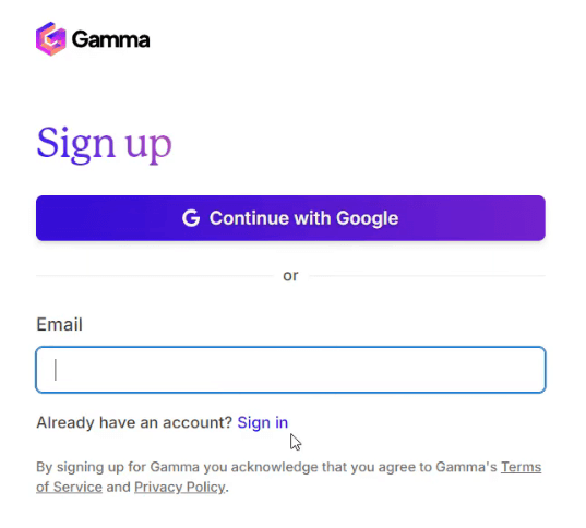Criando conta Gamma