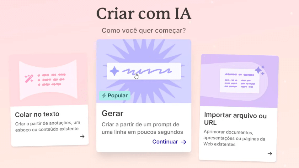 Opções para gerar apresentação de PowerPoint com IA