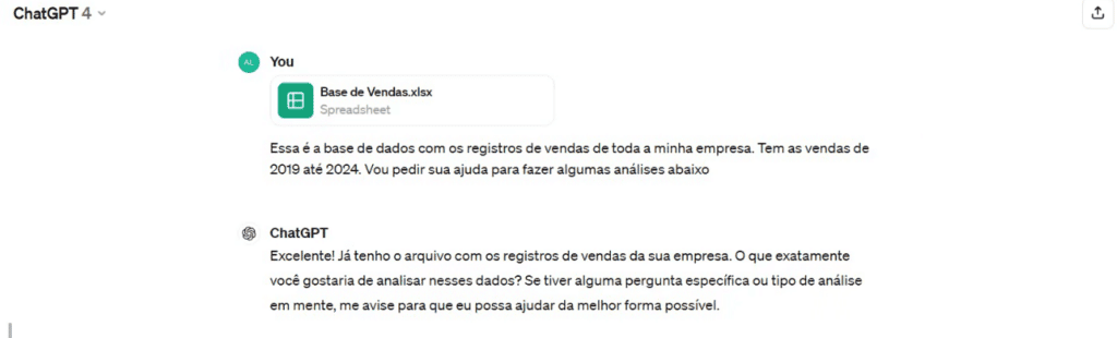 enviar a planilha com a base de dados para o ChatGPT