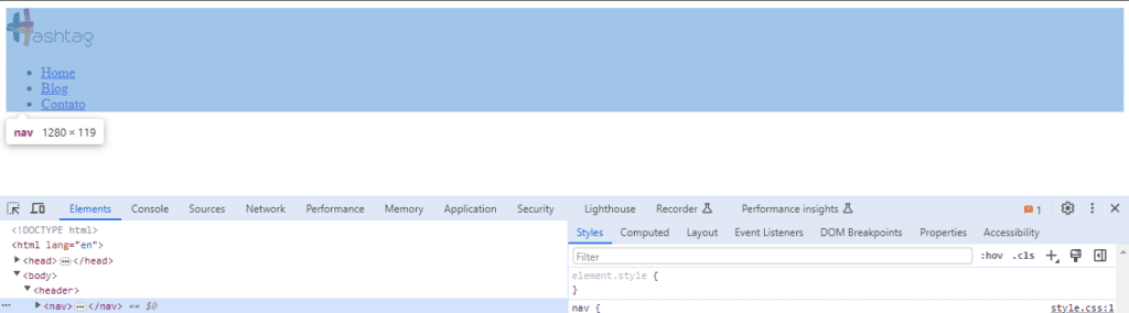 Flexbox CSS – Noções Essenciais para um Layout Flexível 8 Visualizando a nav
