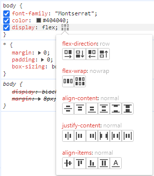 Opções Flexbox Editor