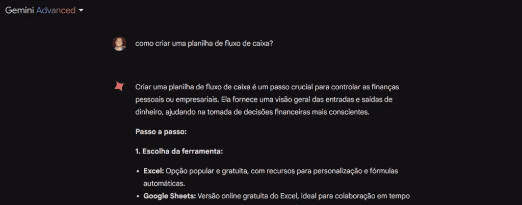 Perguntando sobre fluxo de caixa para o Gemini