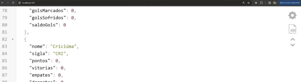 Visualizando o array como resposta do servidor com a extensão do Chrome
