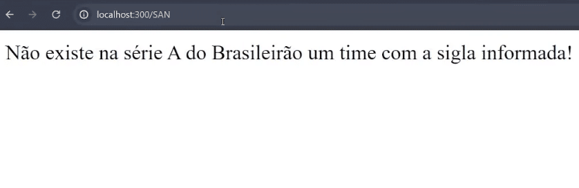 Mensagem de time não encontrado