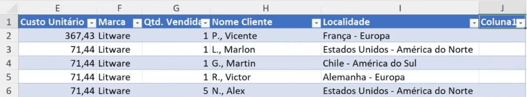 Formatando como Coluna