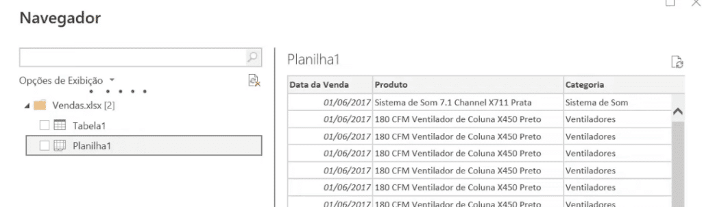 Opções do Power Query