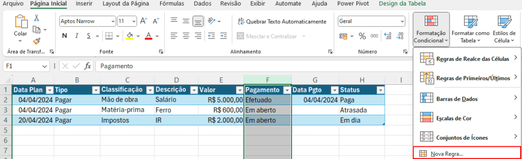 Planilha de Contas a Pagar e Receber – Crie a Sua 15 Formatação Condicional