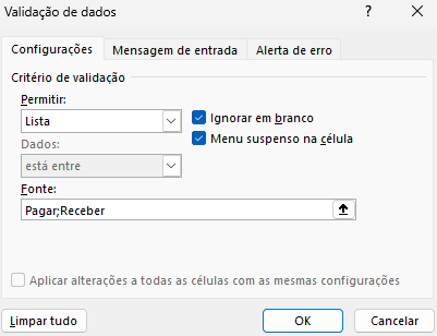 Planilha de Contas a Pagar e Receber – Crie a Sua 3 Fonte com as opções Pagar e Receber