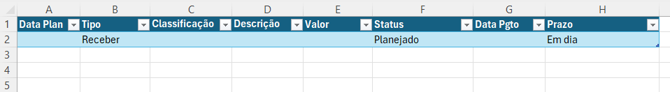 Planilha de Contas a Pagar e Receber – Crie a Sua 7 Formatada como tabela