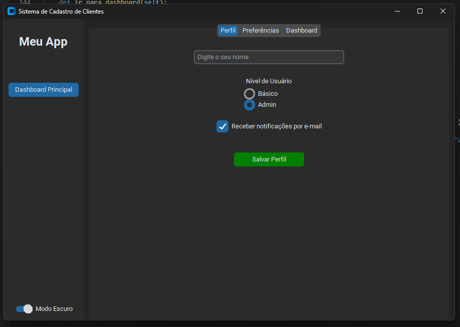 Projeto completo de sistema de cadastro com CustomTkinter e Tkinter no Python