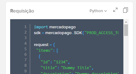 modelo de requisição apresentado no site da API