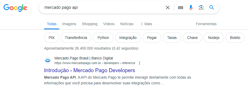 busca no Google por “Mercado Pago API”