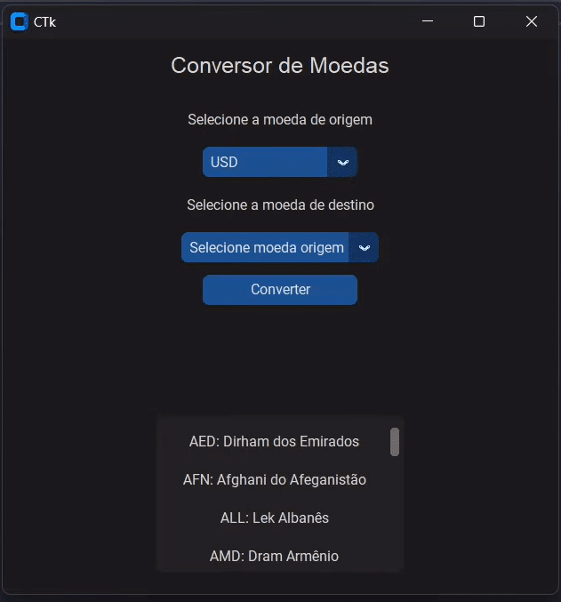 🪙 Projeto Conversor de Moedas com Python 1 Estrutura da Janela do Sistema