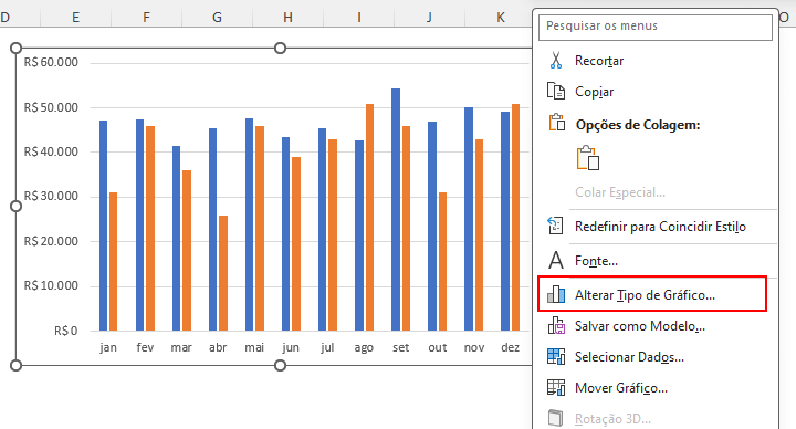 Como Criar Gráficos Impactantes no Excel 10 Alterar Tipo de Gráfico