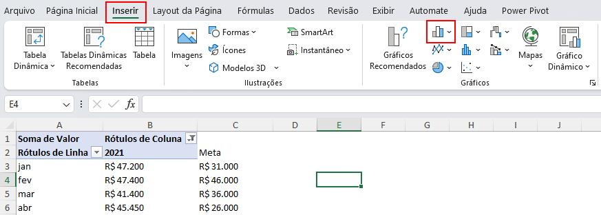 Como Criar Gráficos Impactantes no Excel 3 Inserindo Gráfico em Branco