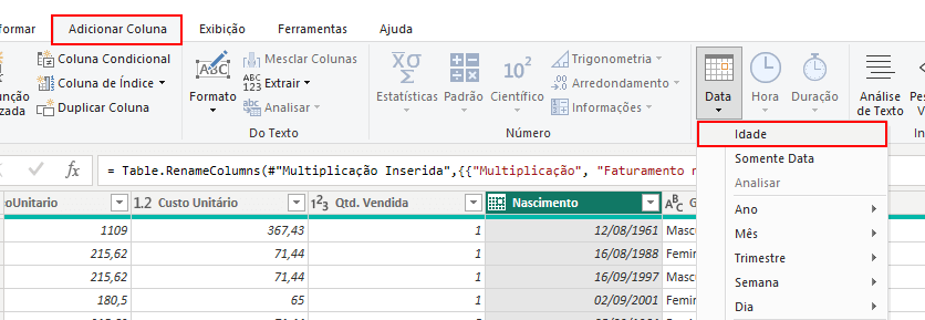 Cálculo de Idade no Power BI