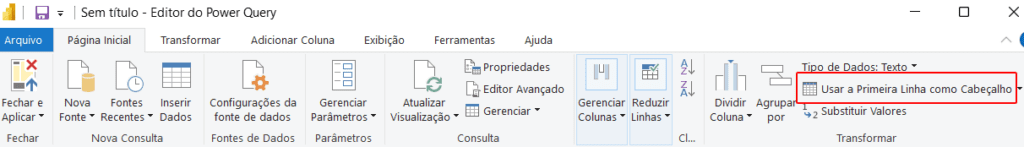 Usar a Primeira Linha como Cabeçalho