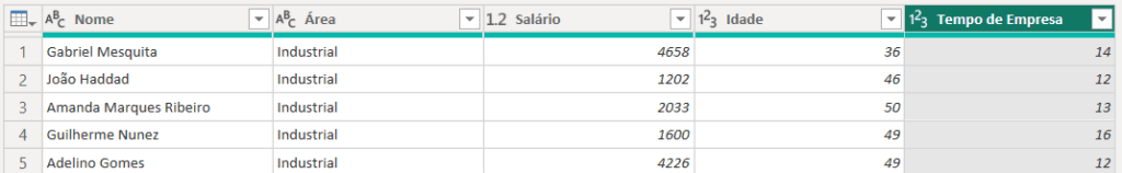 definir corretamente os tipos de dados para cada coluna