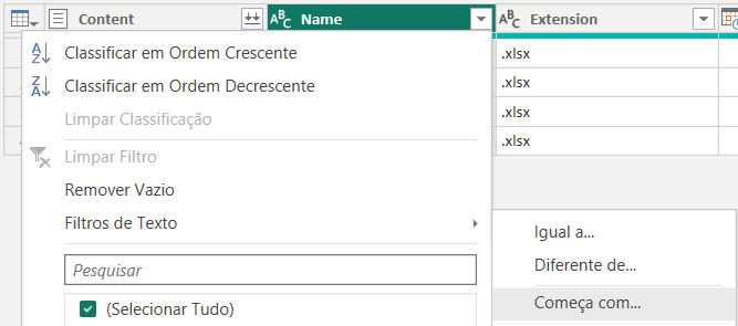 filtro de texto inteligente que comece com Base Vendas