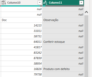 Deletando a coluna de Observação