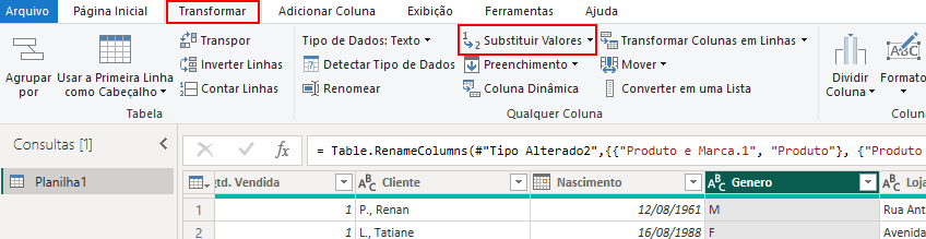 Substituir Valores no Power Query