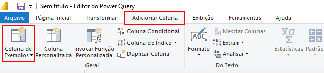 Coluna de Exemplos no Power Query