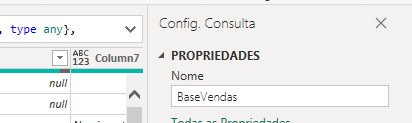 Alterando o nome de Planilha1 para BaseVendas