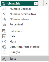 Tipo Texto das Colunas no Power Query