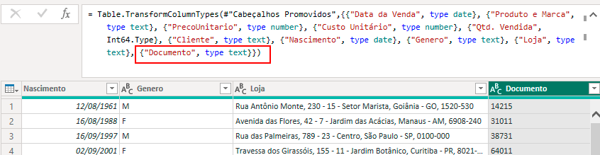 alterar para o tipo texto