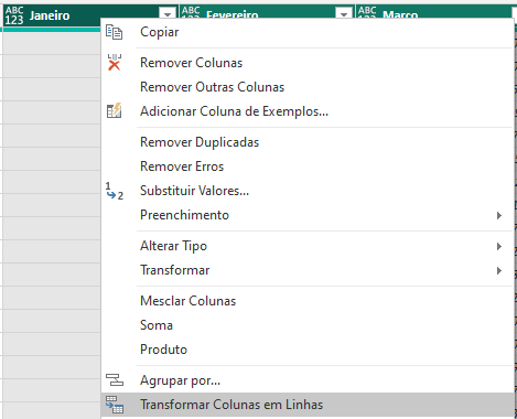 Transformar Colunas em Linhas