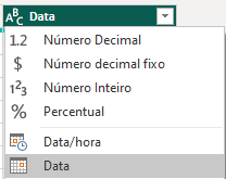 alterar o tipo para Data