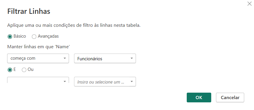 Filtro comecem com Funcionários