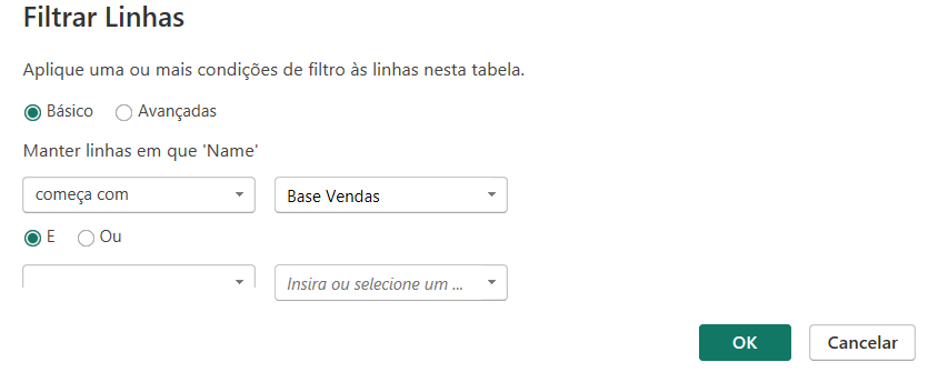 filtro de texto inteligente que comece com Base Vendas