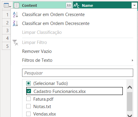 desmarcando todos os arquivos e deixando apenas o Cadastro Funcionarios marcado