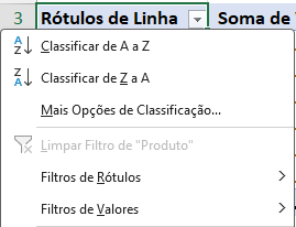 Mais Opções de Classificação