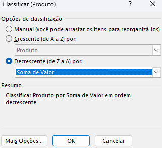 Mais Opções de Classificação