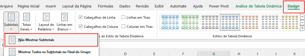 remover a coluna Total Geral