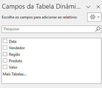 Campos da Tabela Dinâmica