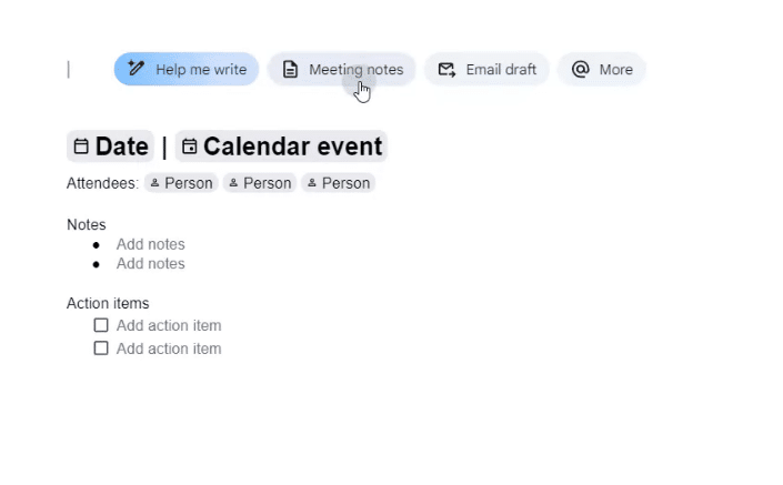 Gemini no Google Docs - Meeting notes
