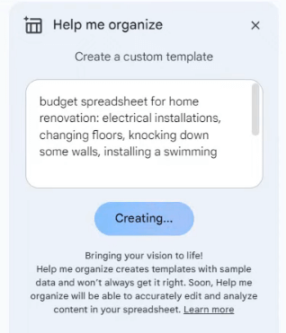 Gemini no Google Sheets