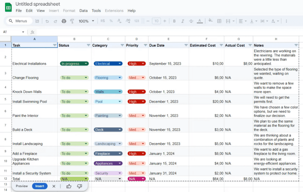 Gemini no Google Sheets